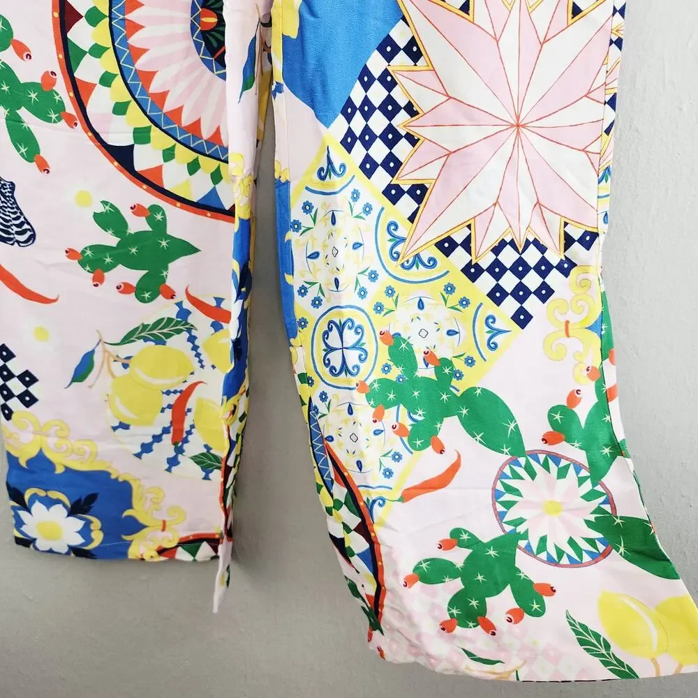 Maeve Anthropologie Pink Multicolor Print Straight Leg Silky Pull On Pants S NWT - Picture 7 of 13